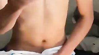 Boy with hard dick in diapers