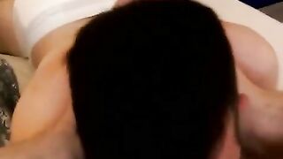 Diapered Puppy Licks His Daddy