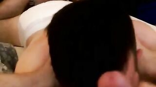 Diapered Puppy Licks His Daddy