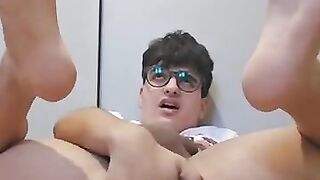 Latino faggot plays with his ass hole