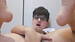 Latino faggot plays with his ass hole