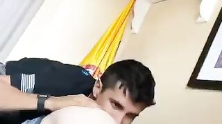 DL str8 Latino eats perfect white bubble ass
