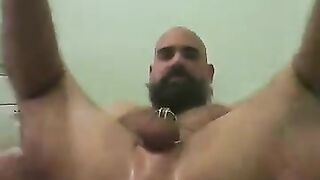 Latino daddy faggot drips cum out of his ass