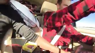 Big Cock Interracial Handjob in a Car