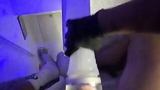 Sexy verbal Latino edging himself with his toy