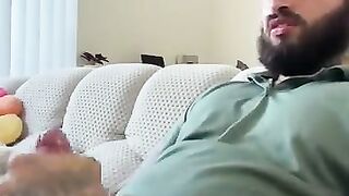 Sexy verbal Latino busting a fat nut