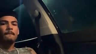 Freaky Latino busting a fat nut in his car