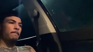 Freaky Latino busting a fat nut in his car