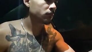 Freaky Latino busting a fat nut in his car