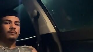 Freaky Latino busting a fat nut in his car
