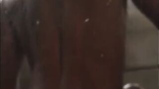 Nerdy Latino uncut Twink cums with toy in shower