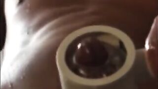 Nerdy Latino uncut Twink cums with toy in shower