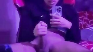 Latino stroke his thick cock alone and cums