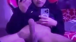 Latino stroke his thick cock alone and cums