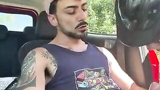 Horny Latino Pulls Over Gives Biker a Show