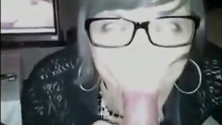 Crossdressing Secretary Gives Amateur Blowjob on Webcam