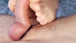 Gay feet footjob edging cock