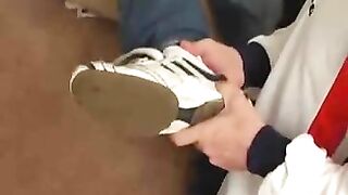 gay coach massages and licks the feet of five hot boys