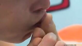 Couple young gay lick each other feet