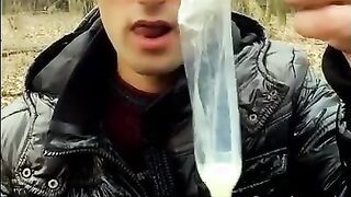I found str8 friend´s condom after night picnic, so I enjoy his cum