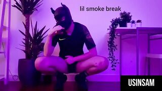 Naughty, hairy caged pup makes a mess on the floor
