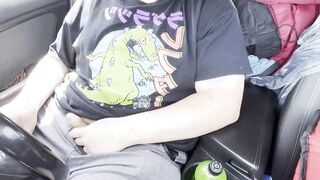 Gay chubs jerks dick until he nuts and shoots his load in his car