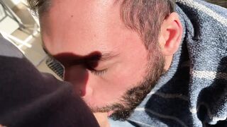 Quick blowjob after lunch with close-up cum eating