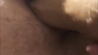 Stretching sub chastity boyfriend with huge toys