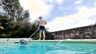 Boy Pool Boytoy Enjoys His Job And Jerks His Huge Uncut Dick By The