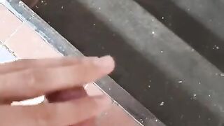 Hot bro in sweatpants nuts hard in the entrance. Jerk off in elevator