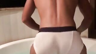 Sexy muscular str8 guy playing with his ass
