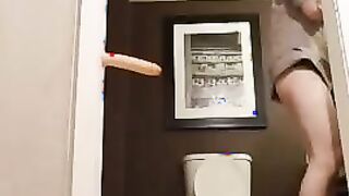 Naughty security gaurd rides dildo and squirts everywhere