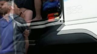 I suck the truck driver in the parking lot of the gas station