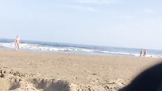 Nudist walk from the water swinging big dick