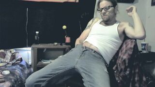 Guy gets naked and plays with his dildo, then fills his hand with cum.
