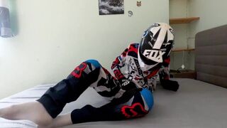Blond Teen twunk jerk off in Fox MX gear in cum on helmet