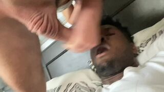 White Hunk Gags Black Hunk Throat and Drops his Load in his Mouth