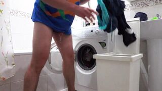 desperate pissing on laundry... with a surprise :)