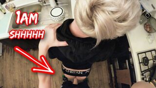 Hot sneaky twunk gets fat cock in the kitchen of shared accommodation: other people in next