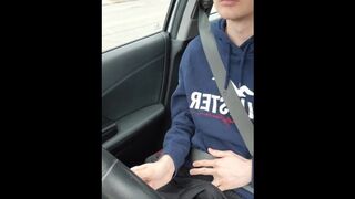 Twink gets horny in the car ans plays with his cock