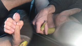 Big Dick Man in Car, Train His Anus with a Small Toy, then Insert Half a
