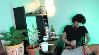 Naughty romeo stops doing homework to jack off