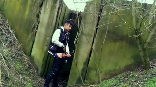 Autumn jerk off under the bridge - from soft dick till cum