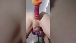 Spocks dick dildo makes me cum in my chastity cage