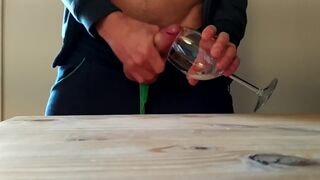 Bro empties himself into a glass - who wants to drink all that cum?