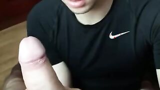 Sexy boytoy sucks his friend's dad's monster dick. Licked all the cum