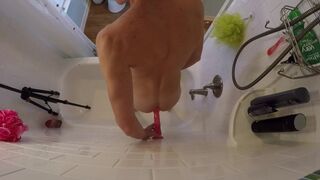 Bi Twunk Fucking a Pink Dildo in the Bathroom