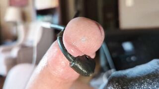 Close-up throbbing cock head cum - estim