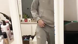 Teen boy play with his soft big dick and hanging eggs