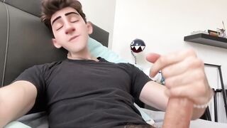 Cute Anime Cartoon Boy Guy Jerks his Cock and Cums on his